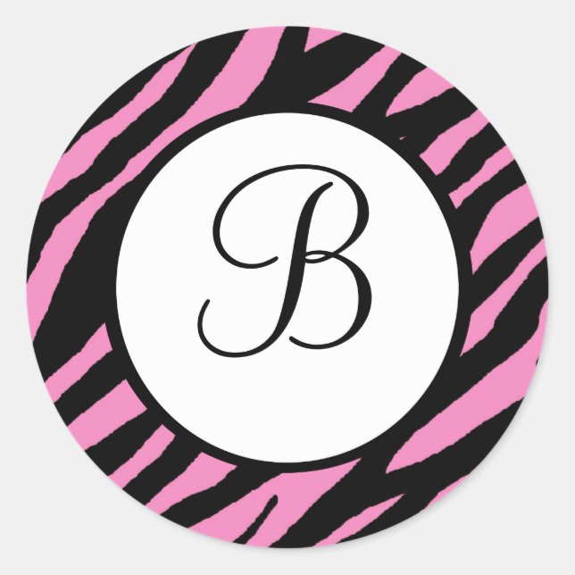 Pegatinas Monogramados de impresión de cebra rosa  (Anverso)