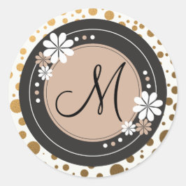 Pegatinas Monogramas con puntos dorados:Marco flor