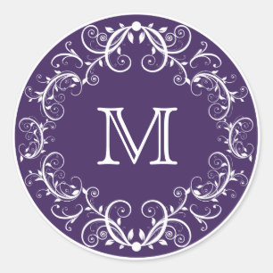 Pegatinas Monogramas Personalizados Púrpura Floral