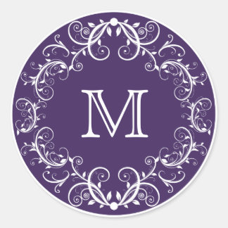 Pegatinas Monogramas Personalizados Púrpura Floral