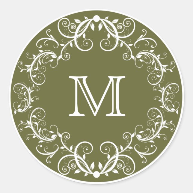 Pegatinas Monogramas Personalizados Verde Floral (Anverso)