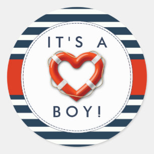 Pegatinas Nautical Buoy Baby Shower - ¡Es un chico