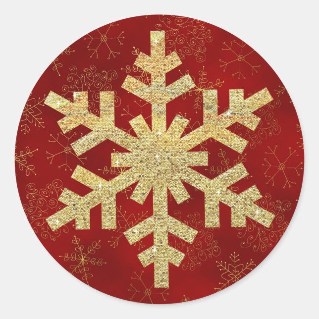 Pegatinas navideñas de copos de nieve rojos y dora (Anverso)