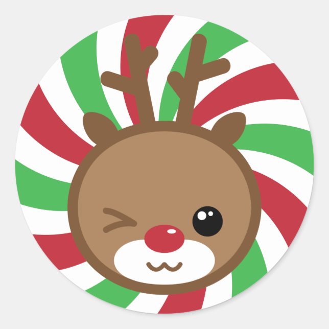 Pegatinas navideñas de los renos de Kawaii (Anverso)