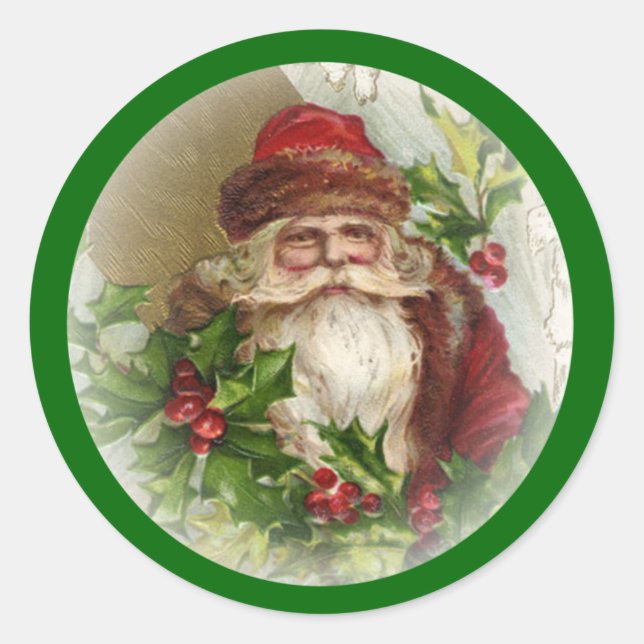 Pegatinas Navideñas de Papá Noel Vintage Verdes (Anverso)