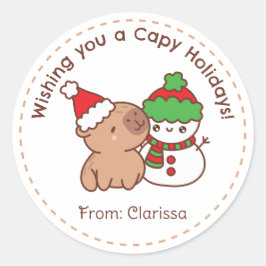 Pegatinas navideñas divertidas - Capibara y Snowma
