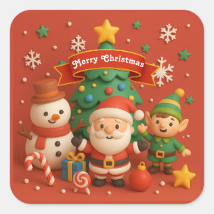 Pegatinas navideñas festivas con Santa Claus