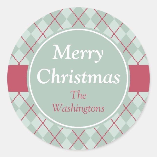 Pegatinas navideñas Frosty Green Argyle (Anverso)