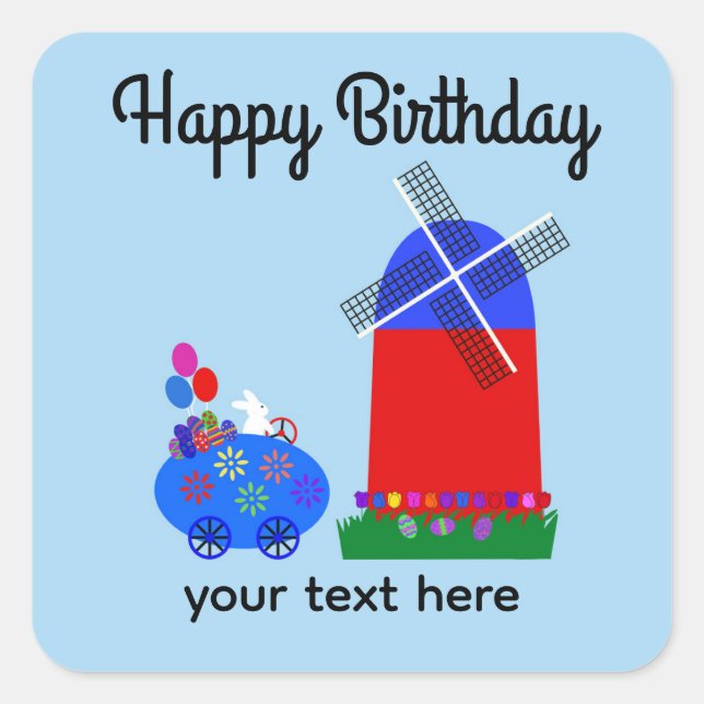 Pegatinas número 4 de Birthday Bunny Riding Egg Ca (Anverso)