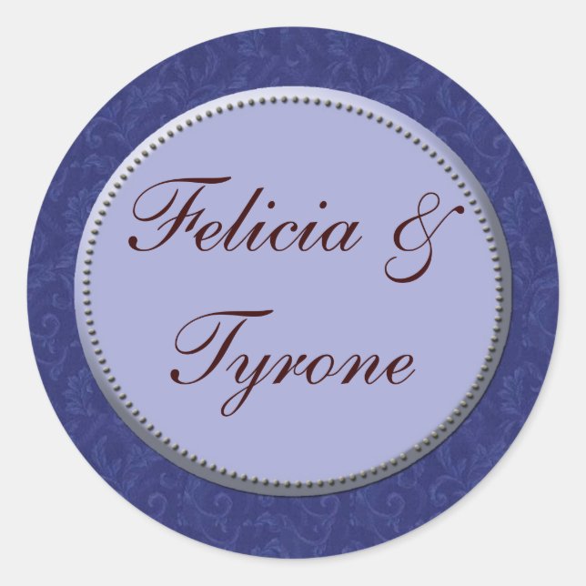 Pegatinas nupciales de damasco azul (Anverso)
