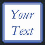 Pegatinas o etiquetas azules y blancas con texto P<br><div class="desc">Estas etiquetas pegatinas personalizadas incluyen texto azul marino sobre un fondo blanco con un borde azul. Puede usar estos pegatinas personalizados como etiquetas de regalo, etiquetas de favores matrimoniales o personalizares para cualquier otro evento u ocasión. El texto se puede personalizar en la página de pedido de producto. No olvide...</div>