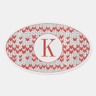 PEGATINAS Oval DE KNIT NORDIC RED + Iniciales