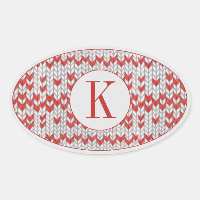PEGATINAS Oval DE KNIT NORDIC RED + Iniciales (Anverso)