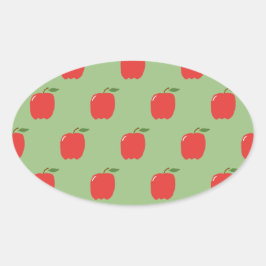 Pegatinas Oval de manzanas (Sage Green & Red)