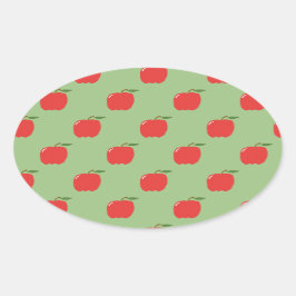 Pegatinas Oval de manzanas (Sage Green & Red)