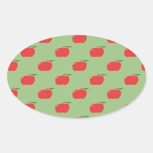 Pegatinas Oval de manzanas (Sage Green & Red)