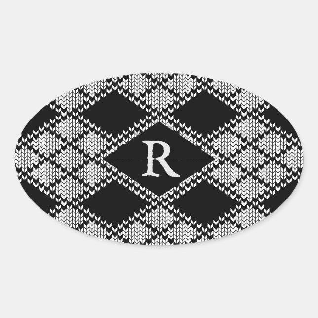 Pegatinas Oval KNIT ARGYLE NEGRO + Inicial (Anverso)