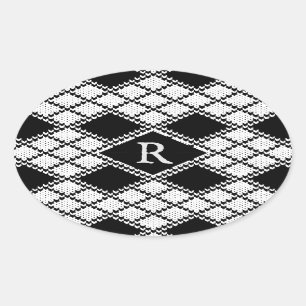Pegatinas Oval KNIT ARGYLE NEGRO + Inicial