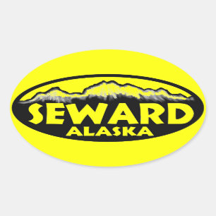 Pegatinas ovales amarillos de Seward Alaska