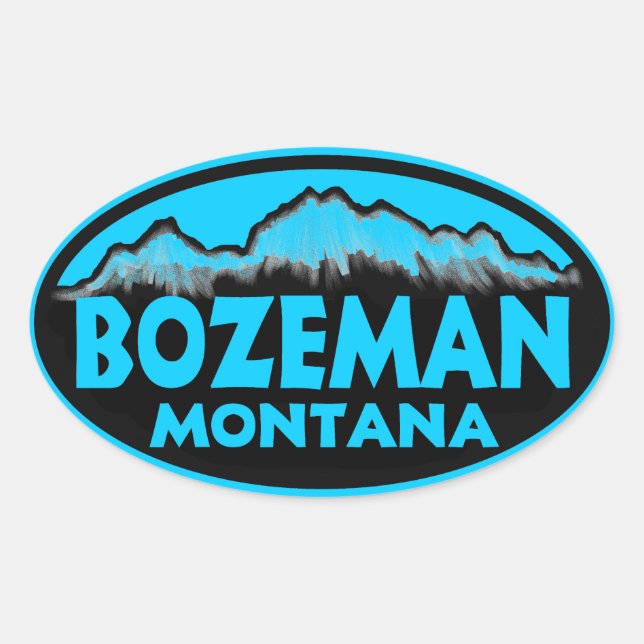 Pegatinas ovales azules de Bozeman Montana (Anverso)