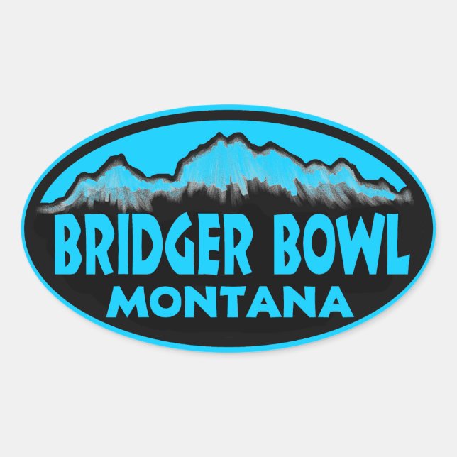 Pegatinas ovales azules de Bridger Bowl Montana (Anverso)