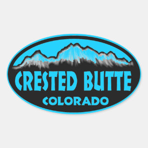 Pegatinas ovales azules de Crested Butte Colorado