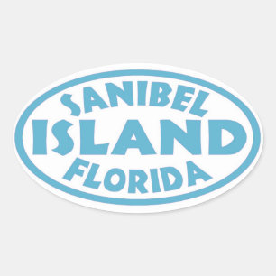 Pegatinas ovales azules de la isla de Sanibel Flor