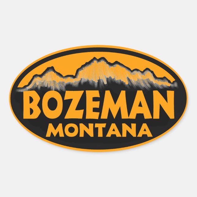 Pegatinas ovales de Bozeman Montana naranja (Anverso)