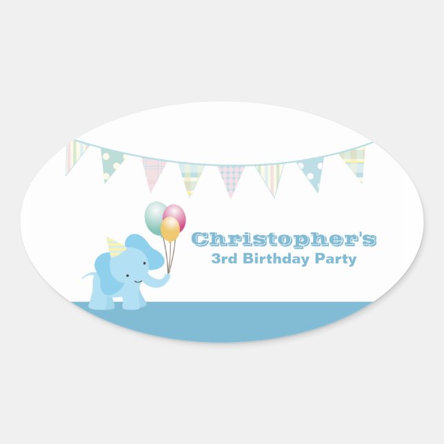 Pegatinas ovales de cumpleaños con franjas de elef (Anverso)