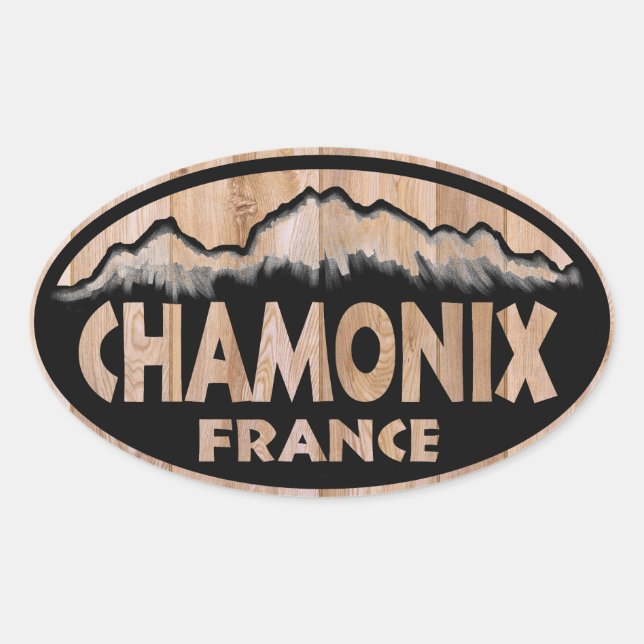 Pegatinas ovales de madera de Chamonix France (Anverso)