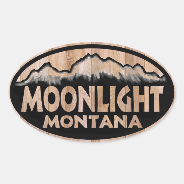 Pegatinas ovales de madera de Montana a la luz de  (Anverso)