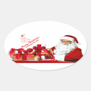 Pegatinas ovales de Santa, brillantes