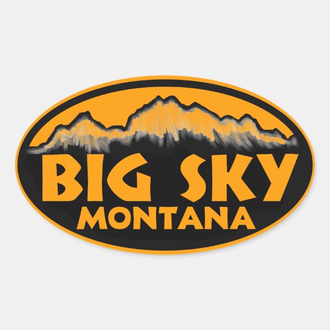 Pegatinas ovales del Big Sky Montana naranja (Anverso)