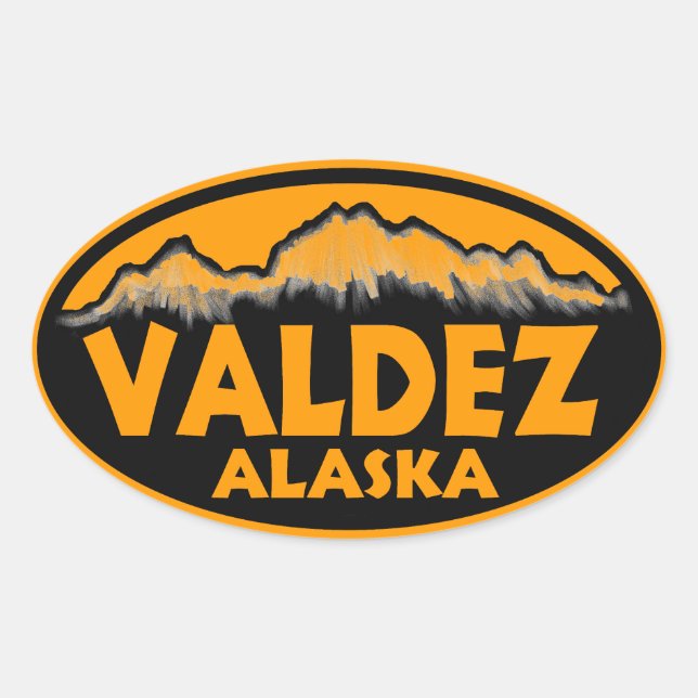 Pegatinas ovales del naranja Valdez Alaska (Anverso)