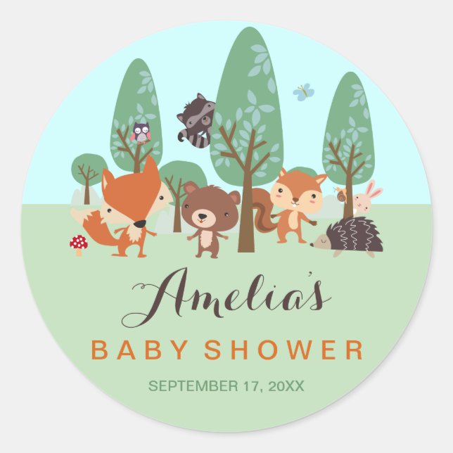 Pegatinas para Baby Shower Amigos del Bosque Dulce (Anverso)