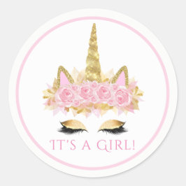 Pegatinas para Baby Shower Cara de Unicornio Rosa 