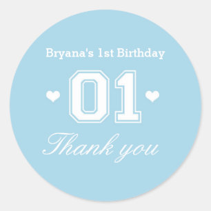 Pegatinas para Baby Shower Cumpleaños 1 Azul Atlét