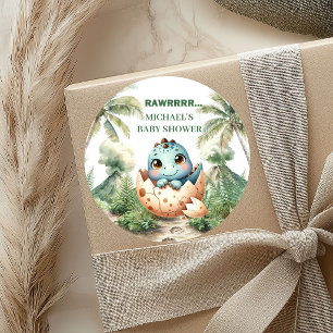 Pegatinas para Baby Shower de Bebé Dinosaurio Ador