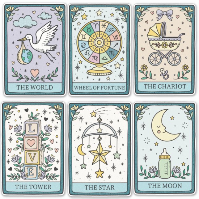 Pegatinas para Baby Shower de Cartas del Tarot (Anverso)