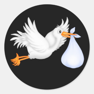 Pegatinas para Baby Shower de Cigüeña Azul Negro