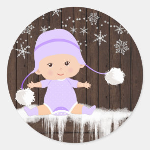 Pegatinas para baby shower de copo de nieve púrpur