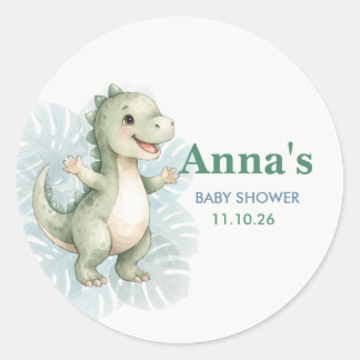 Pegatinas para Baby Shower de Cute Green T-Rex Din