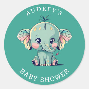 Pegatinas para Baby Shower de Elefante Gris Turque