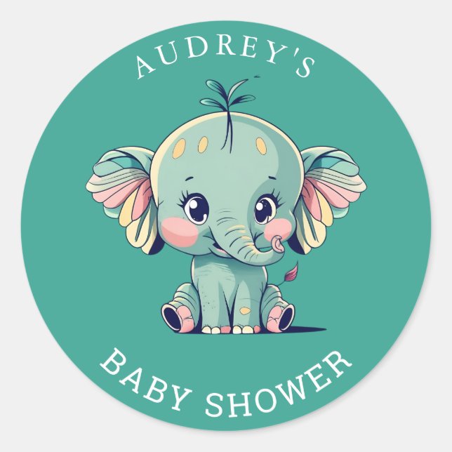 Pegatinas para Baby Shower de Elefante Gris Turque (Anverso)