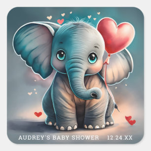 Pegatinas para Baby Shower de Elefante Gris Turque