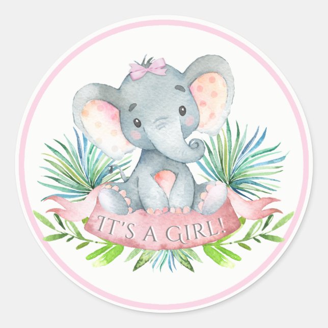Pegatinas para Baby Shower de Elefante para Niña (Anverso)
