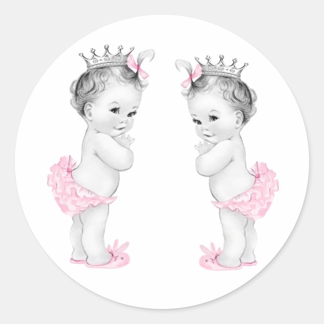 Pegatinas para Baby Shower de Gemelas Princesas Ro (Anverso)