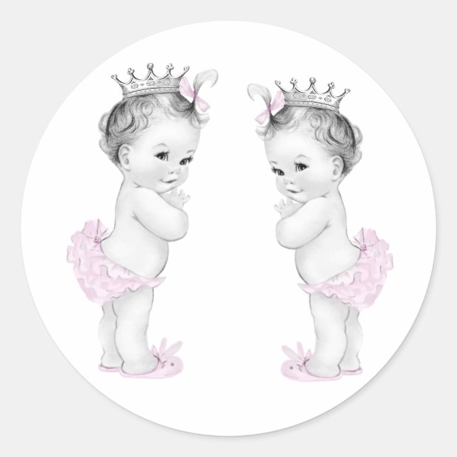 Pegatinas para Baby Shower de Gemelas Princesas Ro (Anverso)