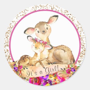 Pegatinas para Baby Shower de Niña Bosque Ciervo