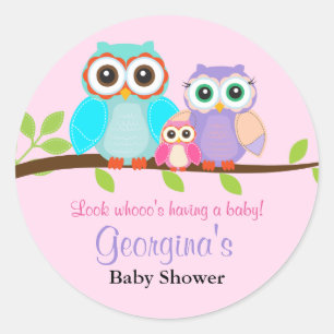 Pegatinas para Baby Shower de Niña Búho Adorable